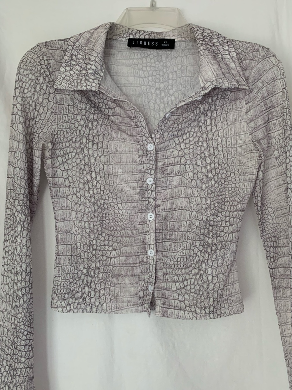Lioness reptile print 'Collins Mesh Top' button down blouse
